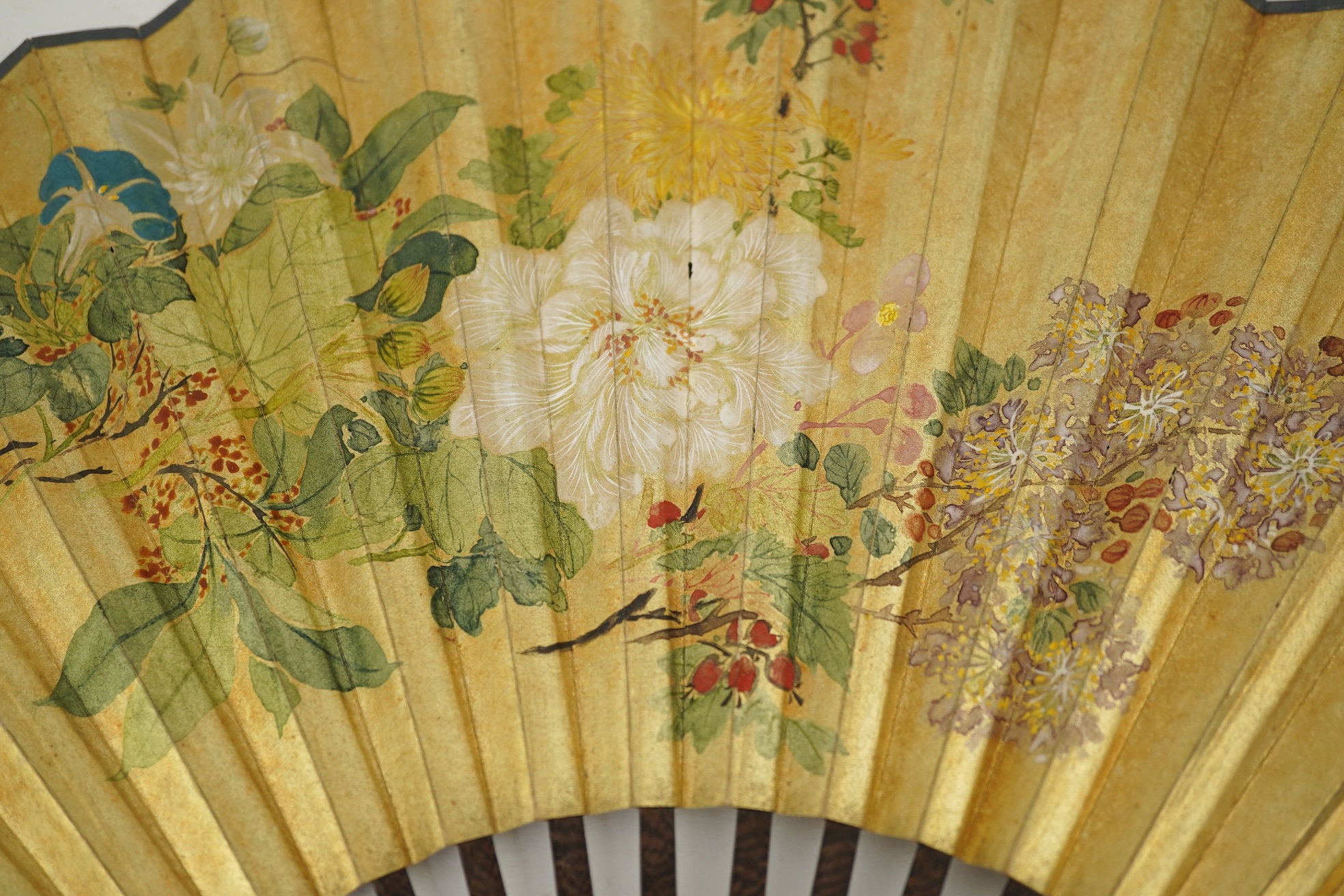 Two Chinese inscribed paper leaf fans, late 19th century